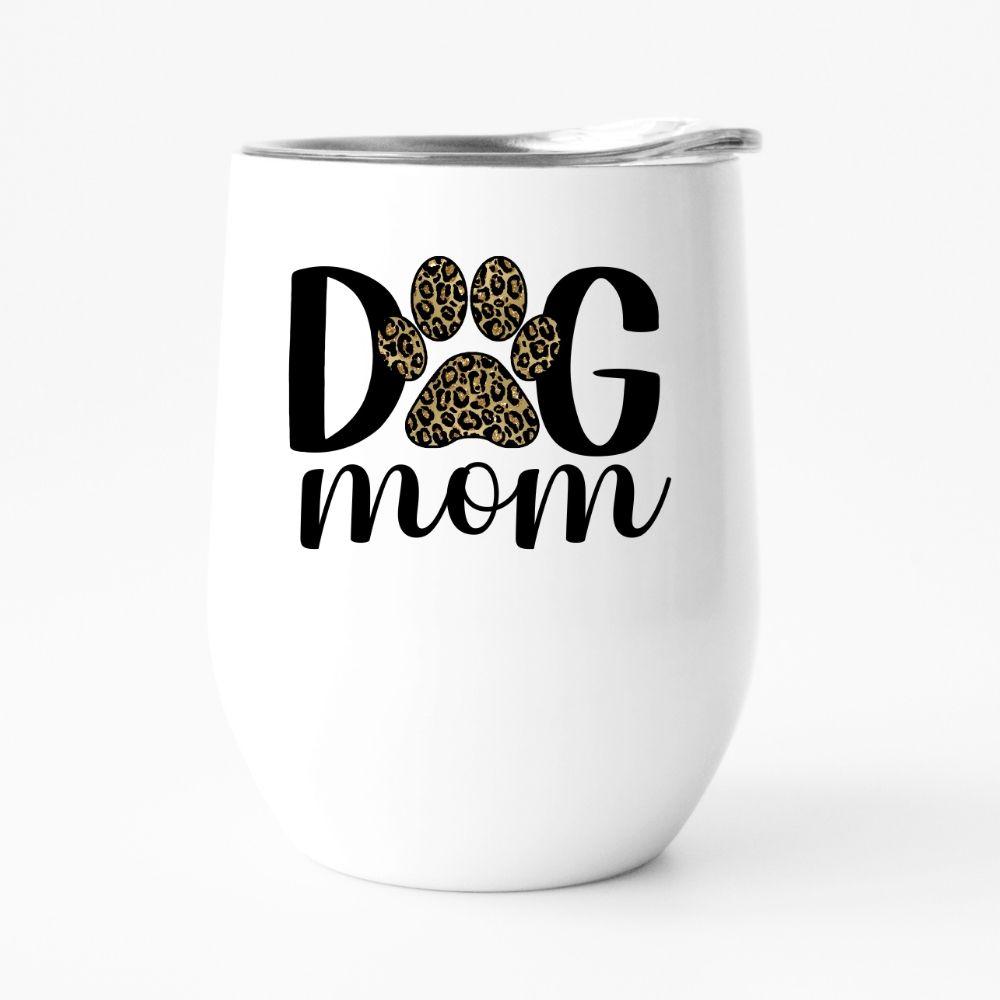 DOG MOM leopard print 12oz travel tumbler