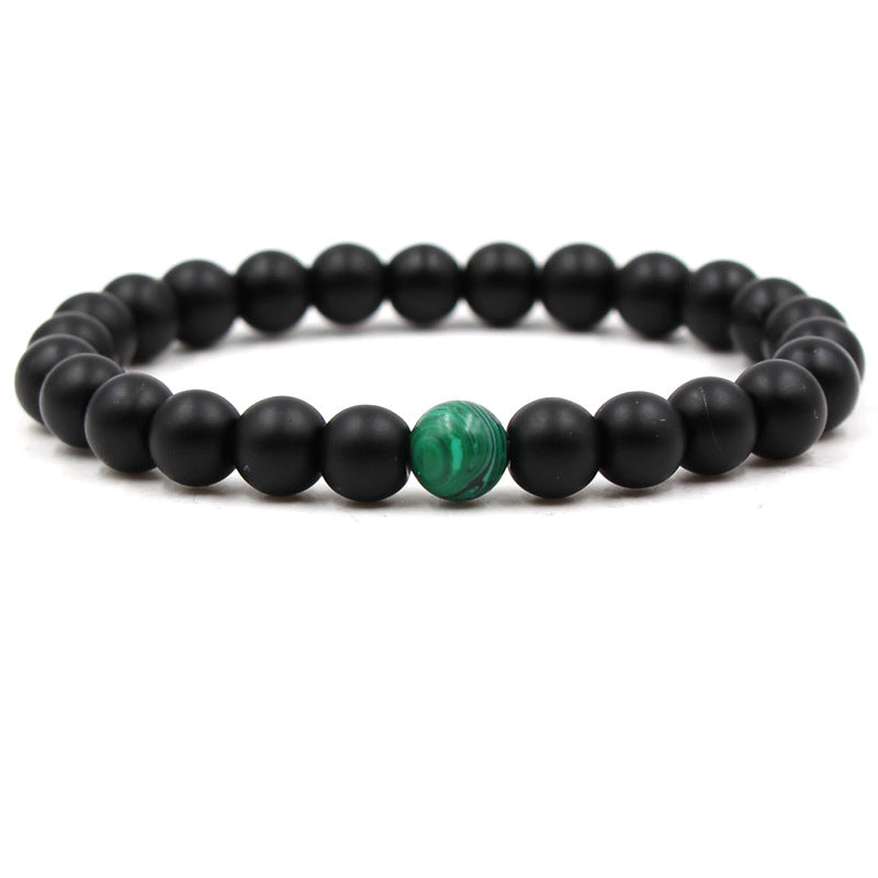 Classic Black Matte Green Malachite Bracelets Suitable Women Men Elastic Strand Jewelry