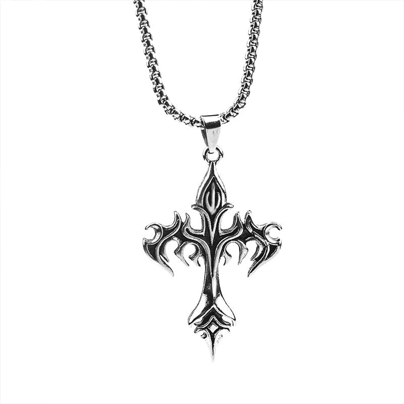 Flaming Gothic Style Cross Necklace