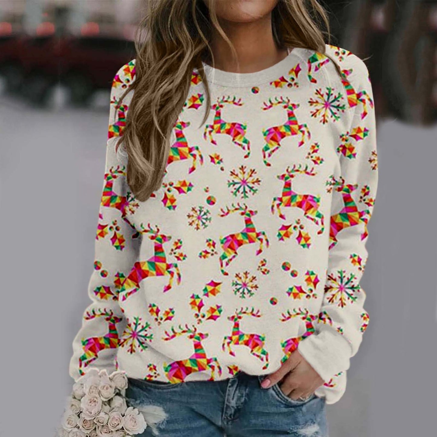 New Christmas Pullover Round Neck Loose Sweatshirt