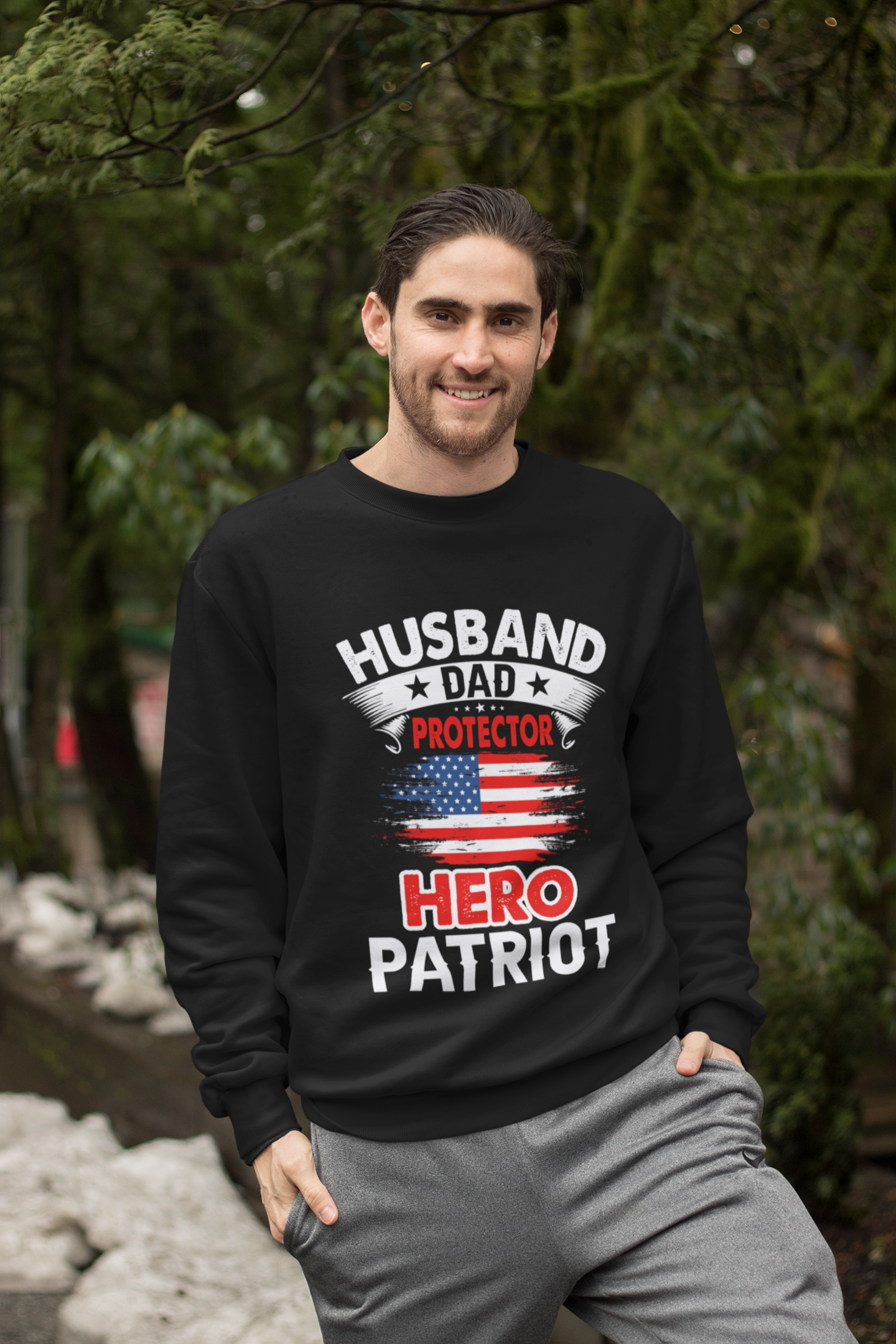 Husband, Dad, Protector, Hero, Patriot Crewneck Sweatshirt