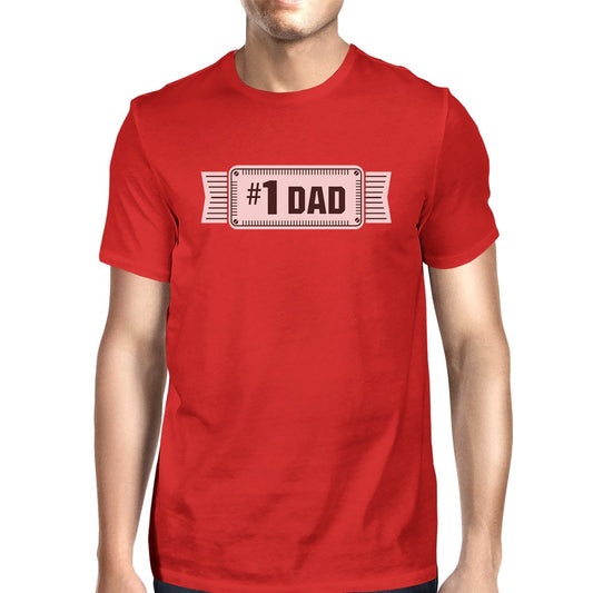 #1 Dad Mens Red Crew Neck Cotton Shirt