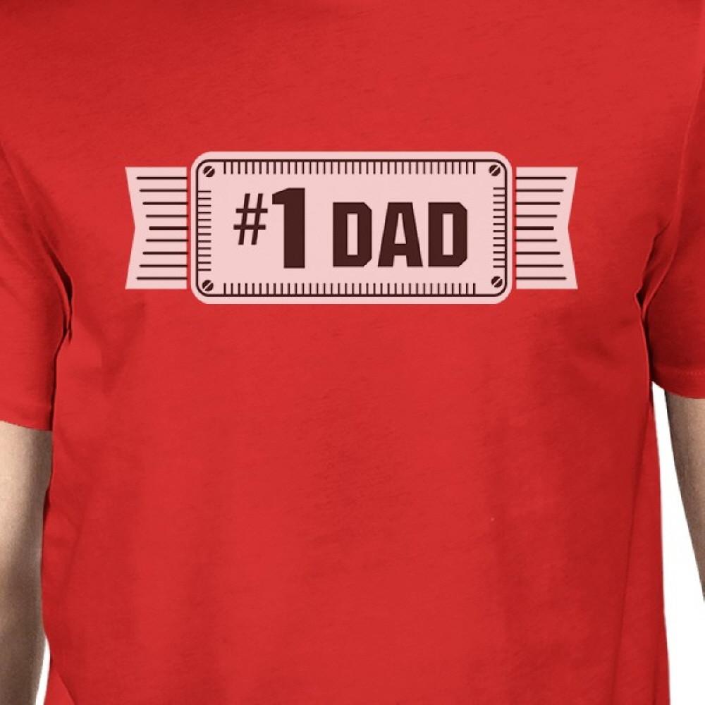 #1 Dad Mens Red Crew Neck Cotton Shirt