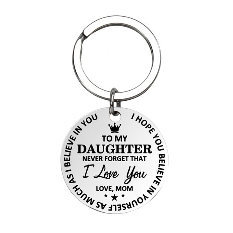 Engraved To My Daughter / Son Love Mom / Dad Round Inspirational Keychain