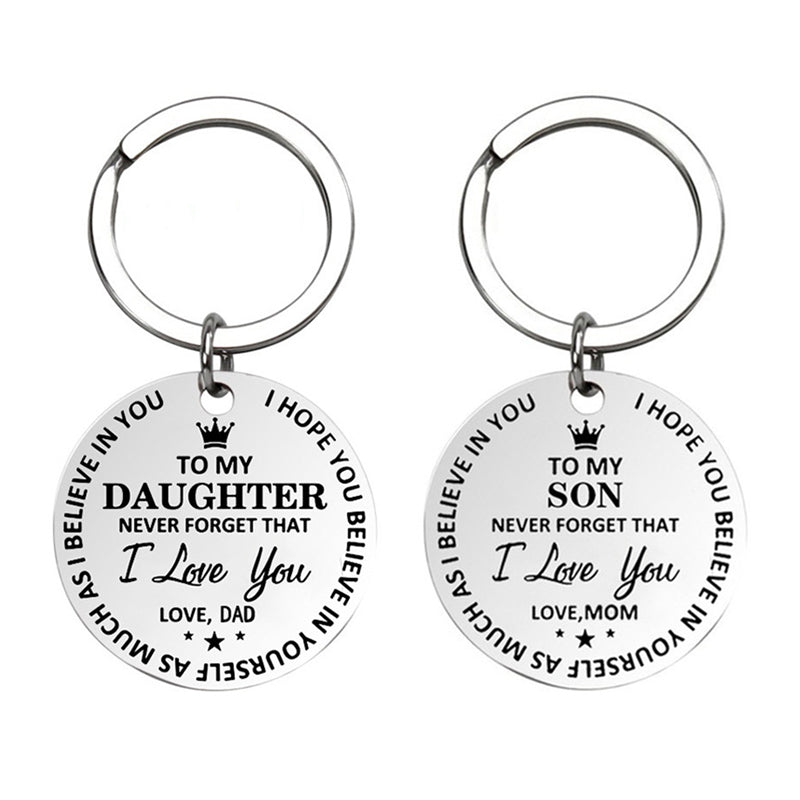 Engraved To My Daughter / Son Love Mom / Dad Round Inspirational Keychain